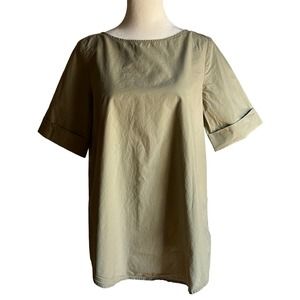 Cos Crisp cotton Short Sleeve Pleat Black top - Khaki - Size 2